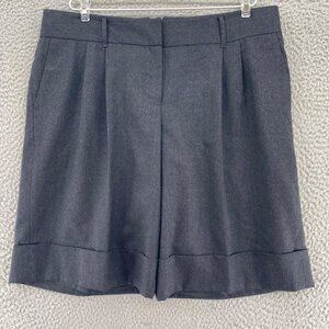 LOFT Shorts Womens 12 Gray Wool Pleated Front Cuffed Pocket Walking Career Work